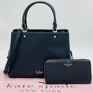 Kate Spade Leila Triple Compartment Satchel Bag & Continental Wallet Bla…